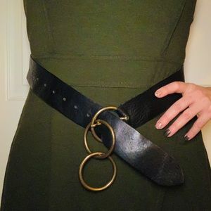 Diesel Belt Black Leather Aged Brass Buckle